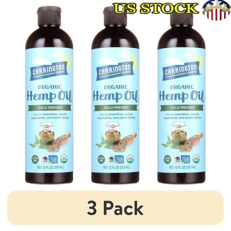 Hemp Oil 12oz Gluten-Free Plant-Based Cooking Oil Non-GMO Vegan Friendly 3 Pack