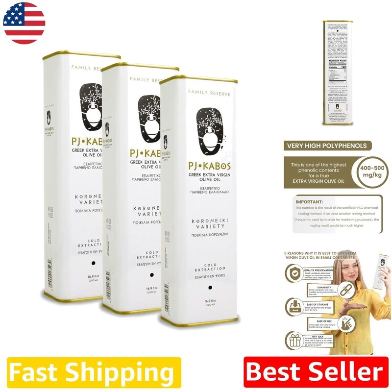 Greek Extra Virgin Olive Oil 3-Pack: 2025 Harvest, High Phenolic, 16.9oz Tins