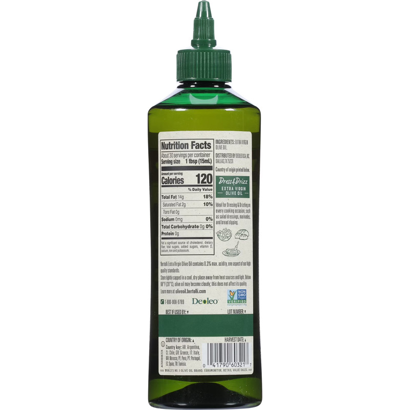 Bertolli Dress & Drizz Extra Virgin Olive Oil, Rich Taste, Squeeze Bottle, 15.5 gallery