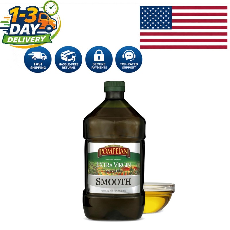 Imported First Cold Pressed Smooth Extra Virgin Olive Oil – 101 Fl Oz, Non-GMO