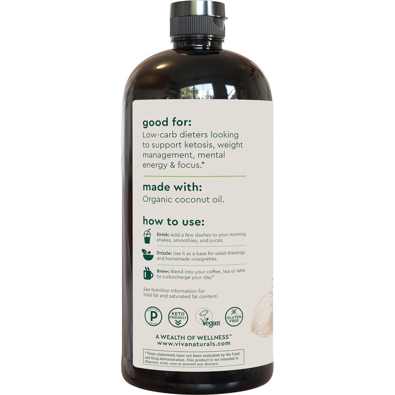 Viva Naturals Organic MCT Oil For Keto coffee, Best MCT Oil Suppl.....(32 fl oz) gallery