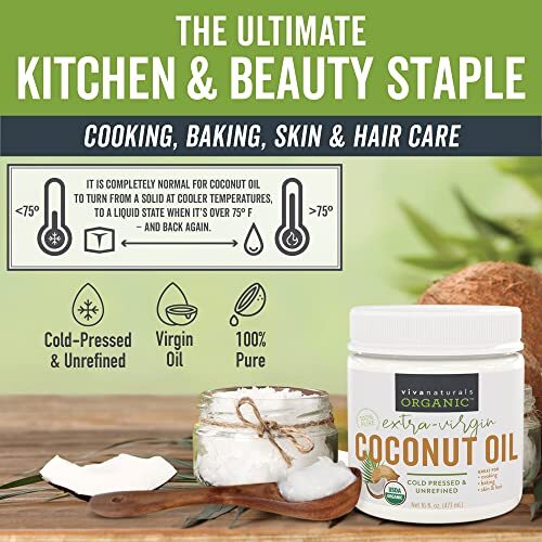 Organic Coconut Oil, Cold-Pressed,Natural Hair Oil, Skin Oil &Cooking Oil, 16 oz