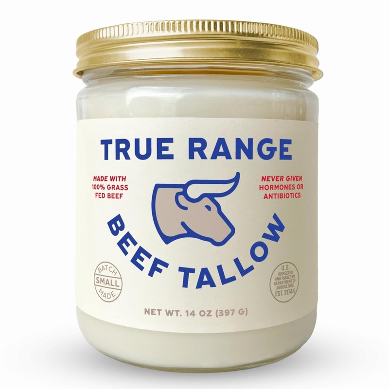 True Range Grass Fed Beef Tallow Hormone & Antibiotic-Free 14oz Glass Jar