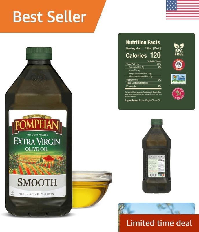 First Cold Pressed Smooth Extra Virgin Olive Oil, 68 Fl Oz – Perfect for Cooking