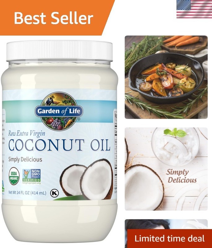 Raw Organic Extra Virgin Coconut Oil – 14 Fl Oz, Perfect For Cooking & Skincare