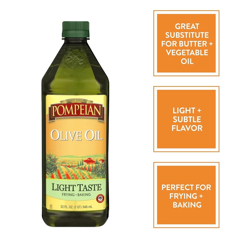 Pompeian Light Taste Olive Oil, Subtle Flavor, Perfect for Frying & Baking, 32OZ gallery