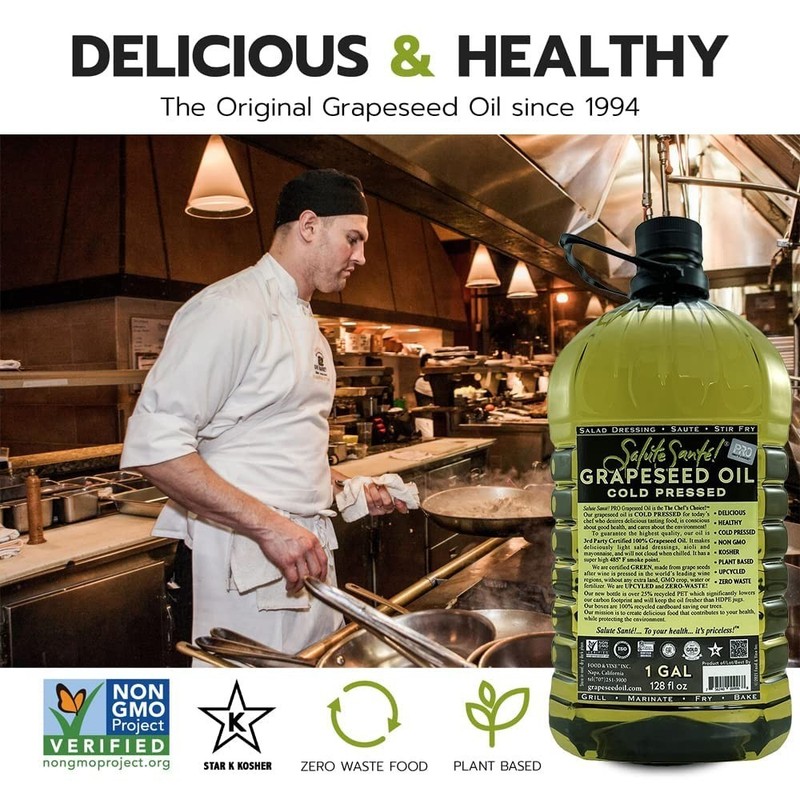 Salute Santé! 256 Fl. Oz. Grapeseed Oil - Pure Cold Pressed for Baking & Frying gallery