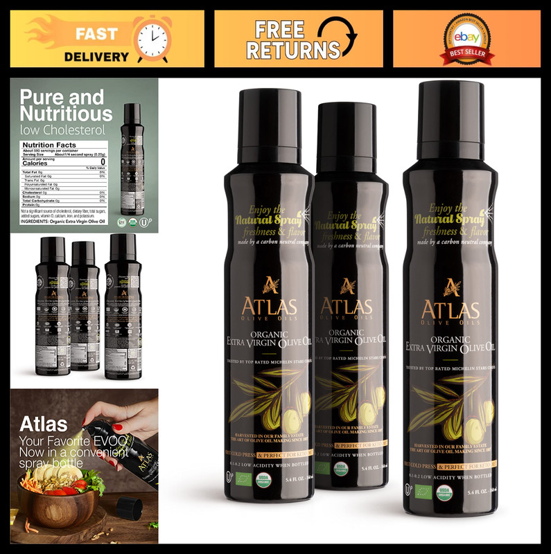Organic Extra Virgin Olive Oil Spray – 3 Pack, Non-Stick Cooking Spray, Cold Pre