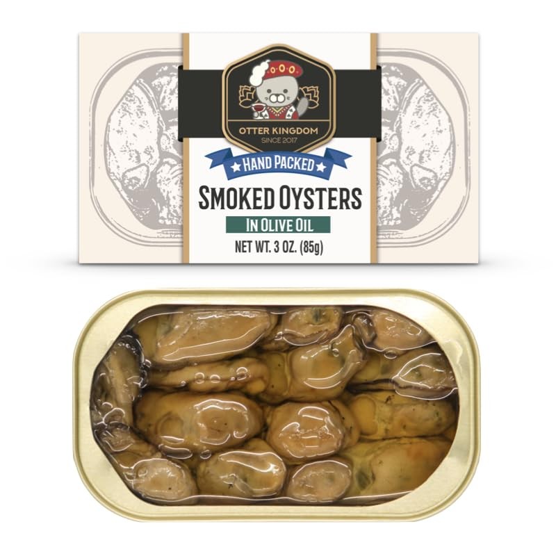 Otter Kingdom Premium Smoked Oysters in Pure Olive Oil, 3 Ounce (Pack of 12)