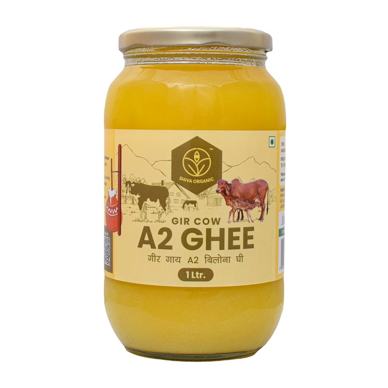 Shiva Organic Desi Gir Cow A2 Ghee | Bilona Method | 33.81 Fl.Oz (1 Litre)