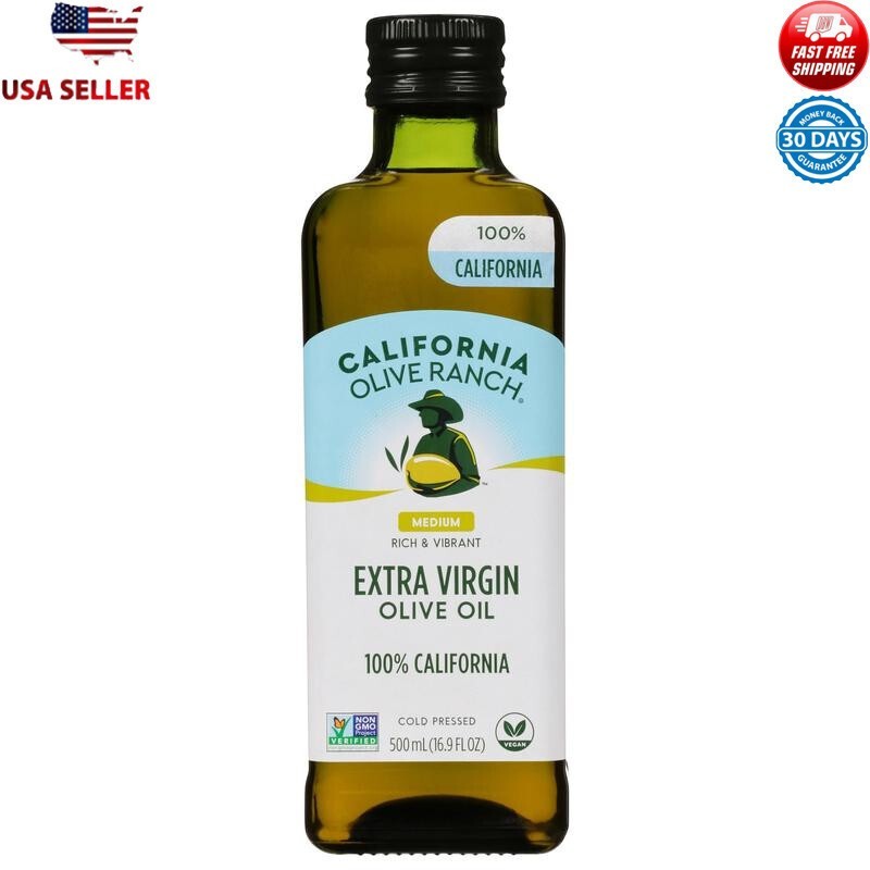 100% California Medium Extra Virgin Olive Oil Cold Pressed Cooking Oil 16.9oz US