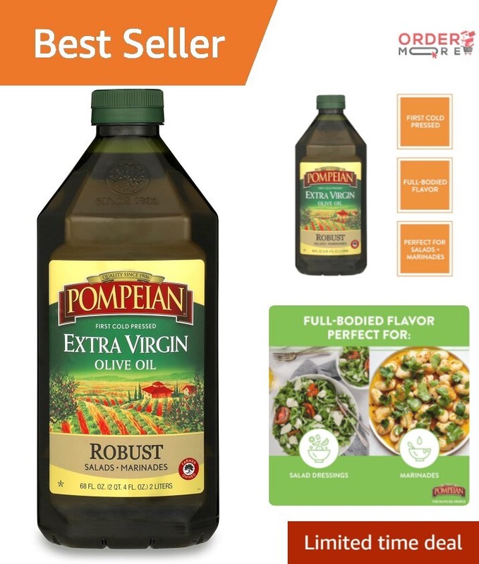 68 OZ Non-GMO Robust Extra Virgin Olive Oil with Polyphenols for Healthy Cooking