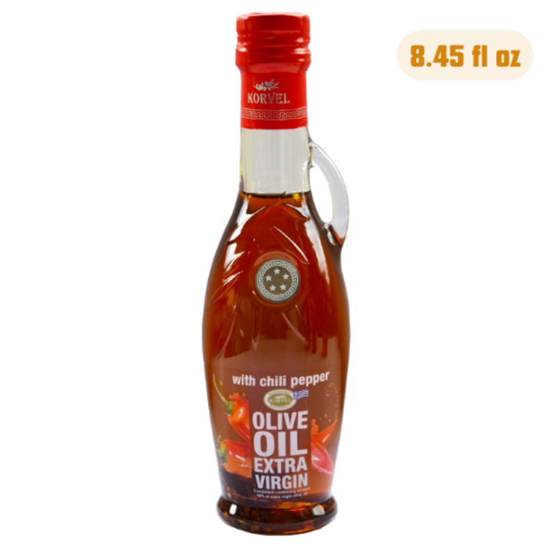 KORVEL Greek EV Olive Oil with Chili Pepper, Amphora 8.45 fl oz