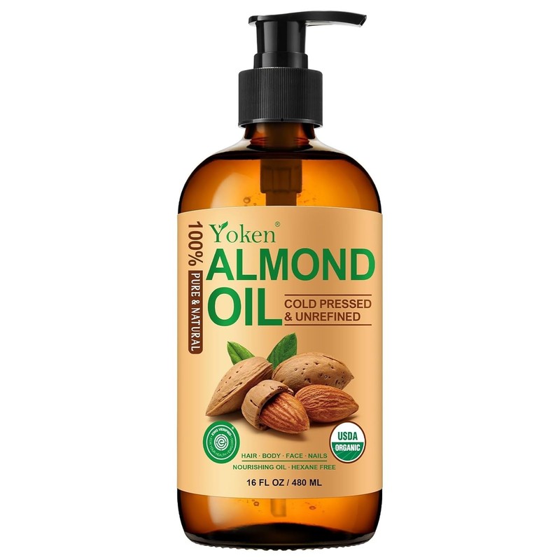 Organic Almond Oil 16 fl oz, USDA 100% Pure Cold Pressed Almond Oils in Glass... gallery