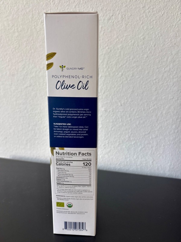 Gundry MD Polyphenol Rich olive oil 8.45 fl oz Extra Virgin Cold Pressed Pack 3 gallery