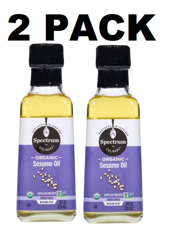 Spectrum Unrefined Organic Sesame Oil (2)8 Fl Oz Nutty Flavor Non GMO Oil 2 Pack