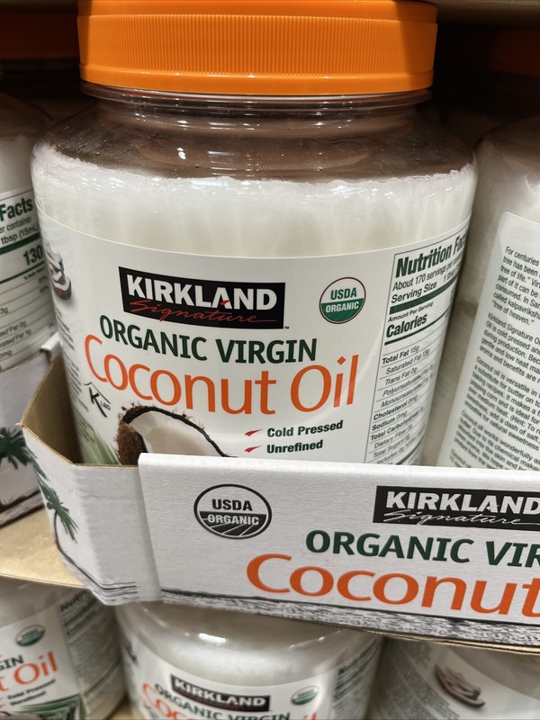 Kirkland 100% USDA Organic Coconut Oil Virgin Cold Pressed Unrefined, 84 FL OZ