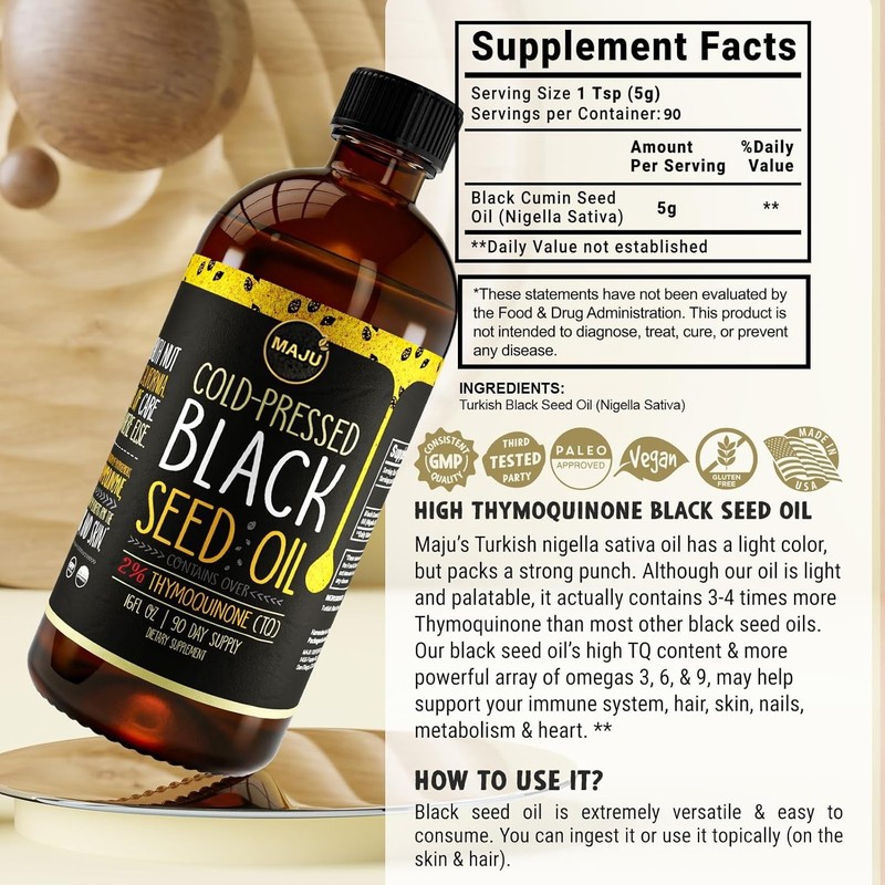 MAJU's Black Seed Oil 16oz: 3X Thymoquinone, Cold Pressed, 100% Turkish Black... gallery