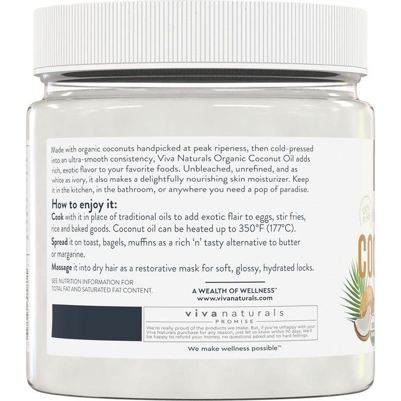 Viva Naturals Organic Coconut Oil, Cold-Pressed Natural Hair /Skin Cooking Oil gallery