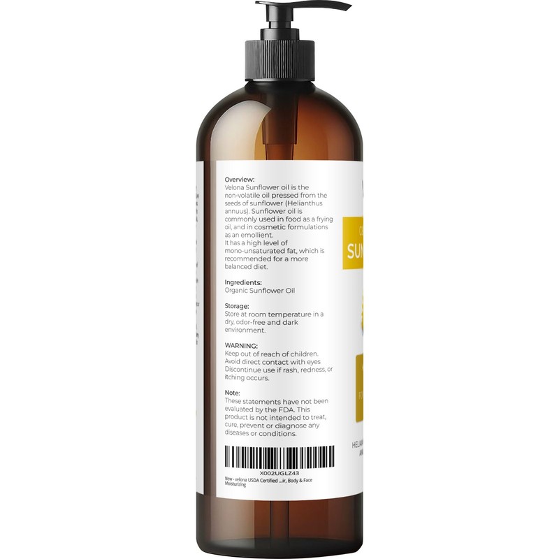 Velona USDA Certified Organic Sunflower Oil - 16 oz 100% Pure High Oleic Refine gallery