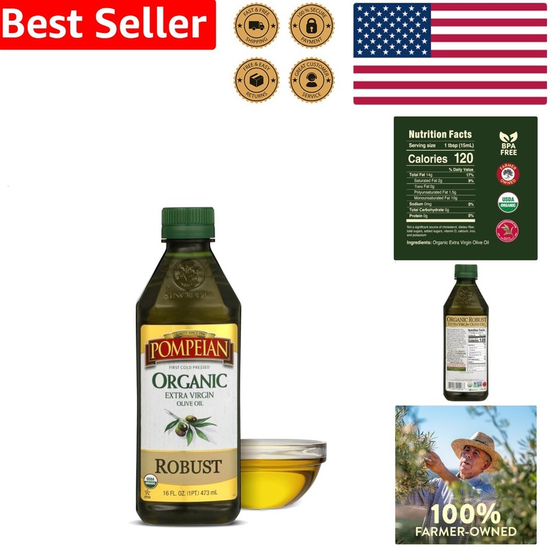 Organic EVOO Extra Virgin Olive Oil Robust Cold Pressed Polyphenols 16oz Bottle