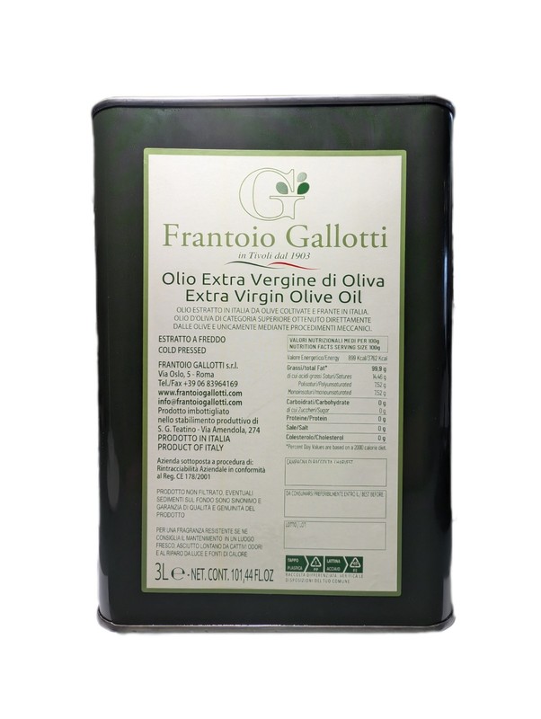 Frantoio Gallotti Extra Virgin Olive Oil – 3L Tin (102 oz)