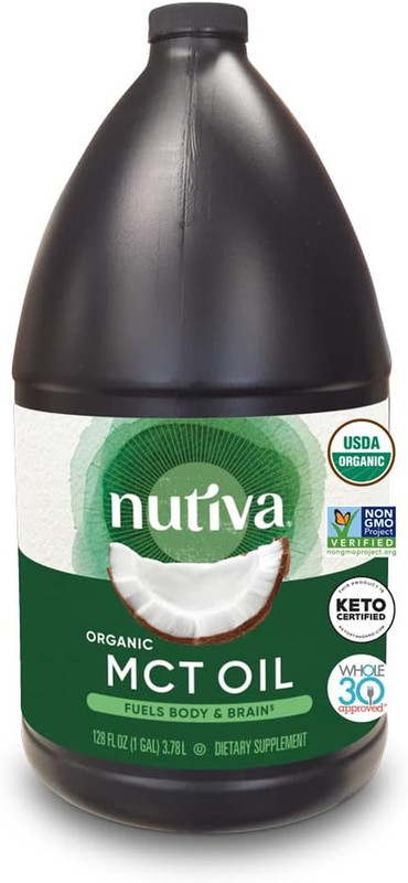 Nutiva Organic MCT Oil Unflavored 1 Gallon USDA Organic Non-GMO Non-BPA Whole US