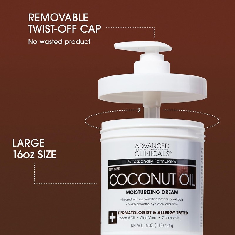 Advanced Clinicals 16 oz Coconut Oil Cream - Ultimate Hydration & Anti-Aging gallery