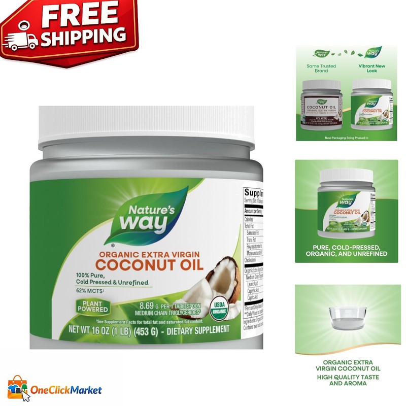 Organic Extra Virgin Coconut Oil 16 Oz - Pure, Cold-Pressed & Nutrient-Rich