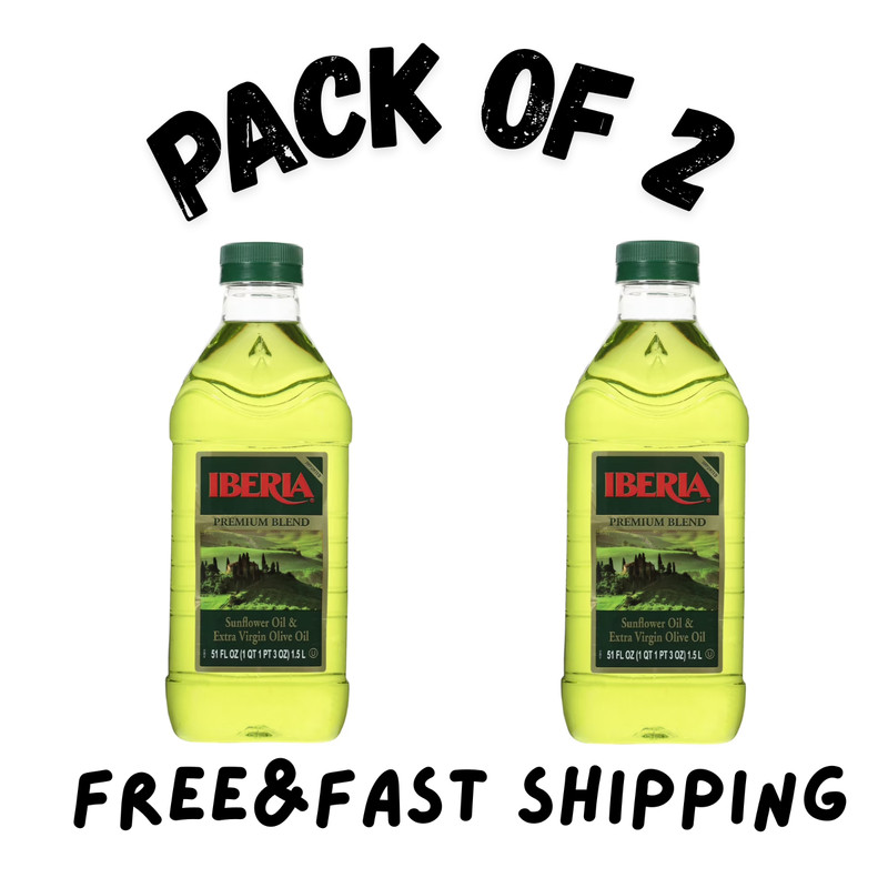 Iberia Extra Virgin Olive & Sunflower Oil Blend,Cooking Baking 51oz (Pack Of 2)