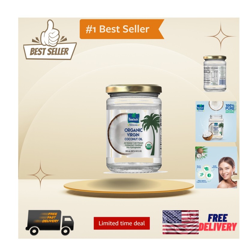 Naturalz Organic Virgin Coconut Oil – 6.7 Fl. Oz. Glass Jar for Cooking & Beauty