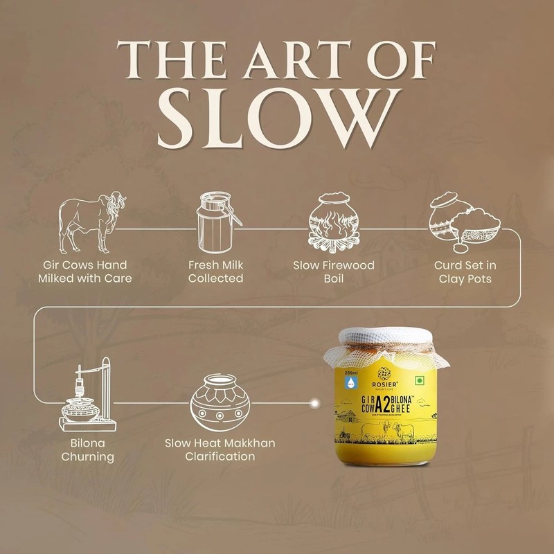 ROSIER A2 Gir Cow Ghee 250ml | Traditional Bilona Method | Pure Grass-fed Desi gallery