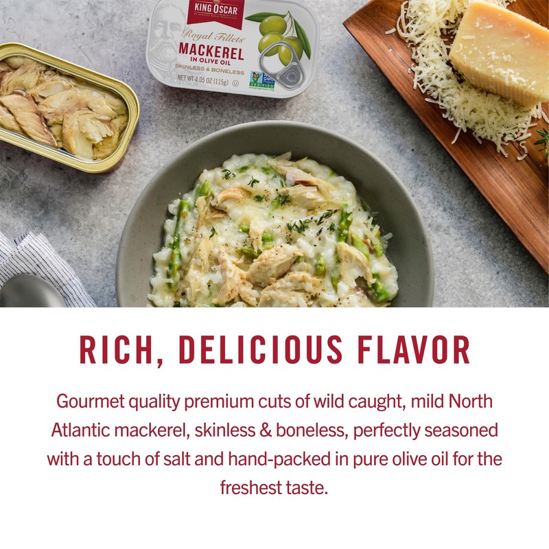 King Oscar Mackerel in Olive Oil 6 Pack Skinless Boneless Wild Caught Keto Paleo gallery