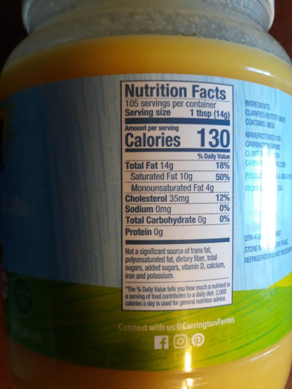 Carrington Farms Grass-FED Ghee 54oz (1.6 L) Clarified Butter gallery