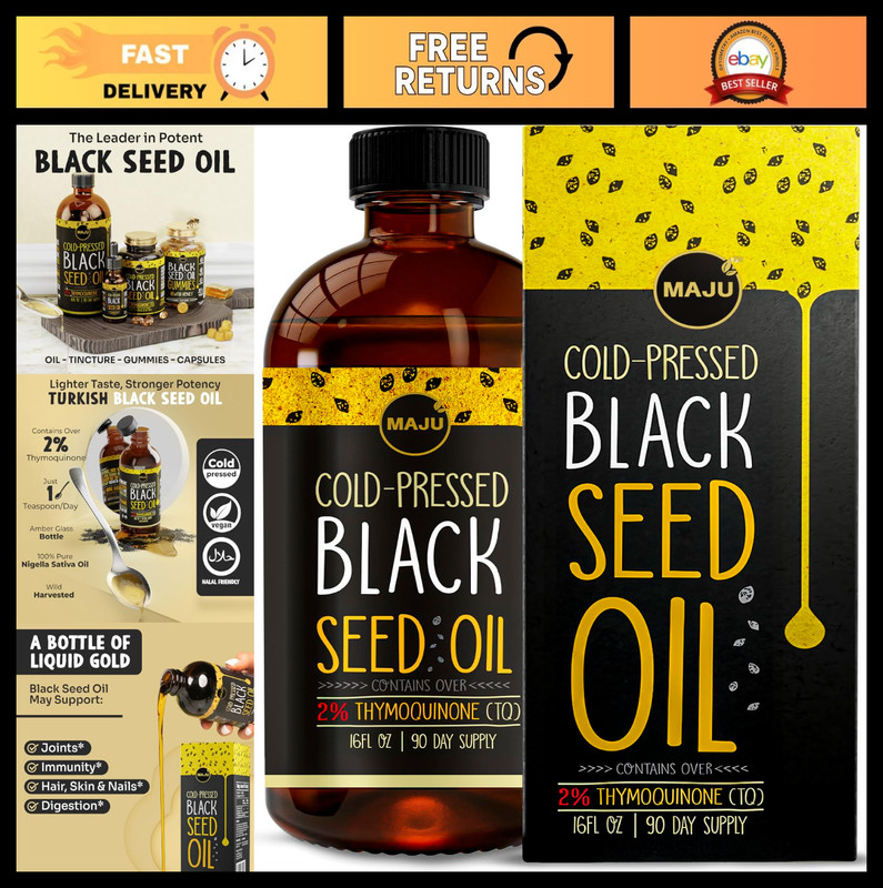 16oz Cold Pressed Black Seed Oil – 3X Thymoquinone, Non-GMO, Pure Nigella Sativa