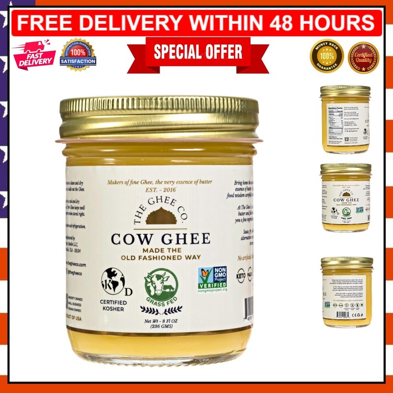 8 oz Grass Fed Ghee – Kosher, Halal & Lactose Free for Healthy Cooking