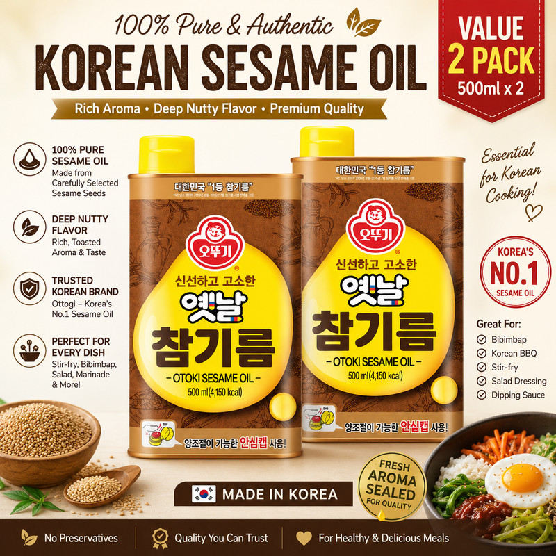 Ottogi Korean Sesame Oil Set 500ml x2 Premium Roasted Sesame Cooking Oil