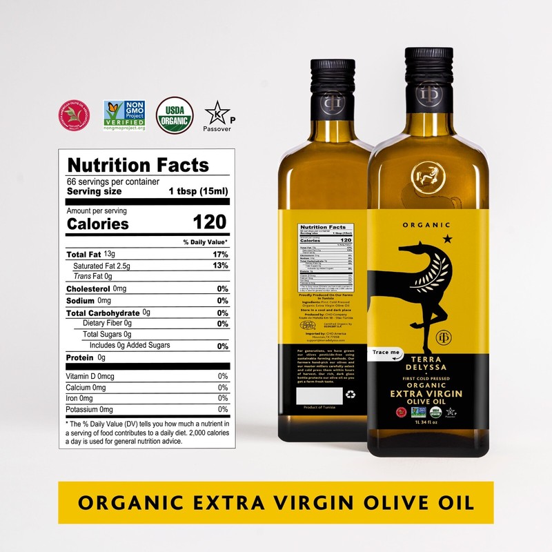 Terra Delyssa Organic Extra Virgin Olive Oil 34 Fl. Oz Glass Gluten-Free Natural gallery