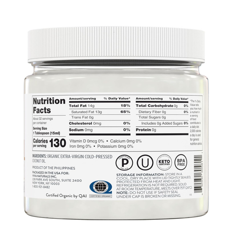 Viva Naturals Organic Coconut Oil, 16 fl oz – Unrefined, Cold-Pressed Extra Virg gallery