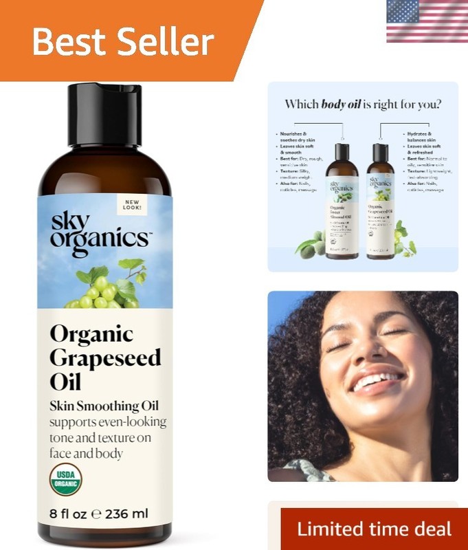 USDA Organic Grapeseed Oil, 8 fl. oz, Nourishing & Cruelty-Free Skin Care