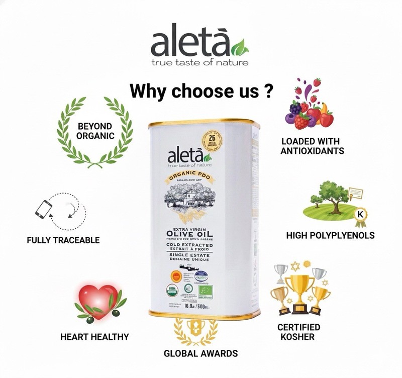 Aleta Organic Extra virgin Greek Olive Oil, Single Estate PDO, 500 ml (17oz) Tin gallery