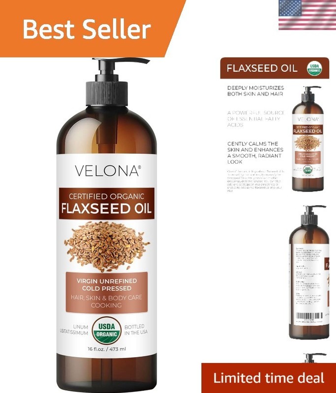 USDA Certified Organic Flaxseed Oil – 16 Fl Oz | 100% Pure and Natural Carrie…