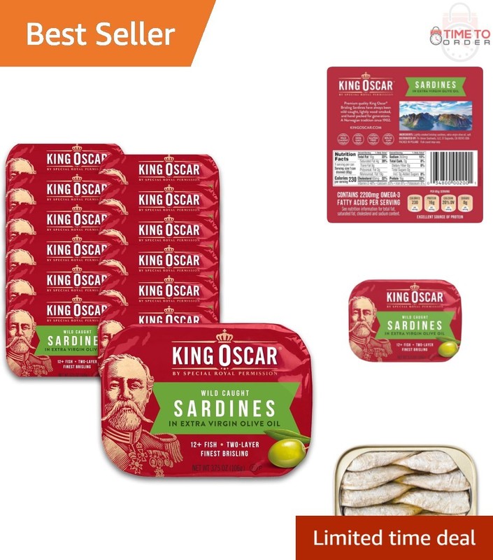 Sardines Extra Virgin Olive Oil 3.75 oz Can Pack of 12 Wild Caught Protein Keto