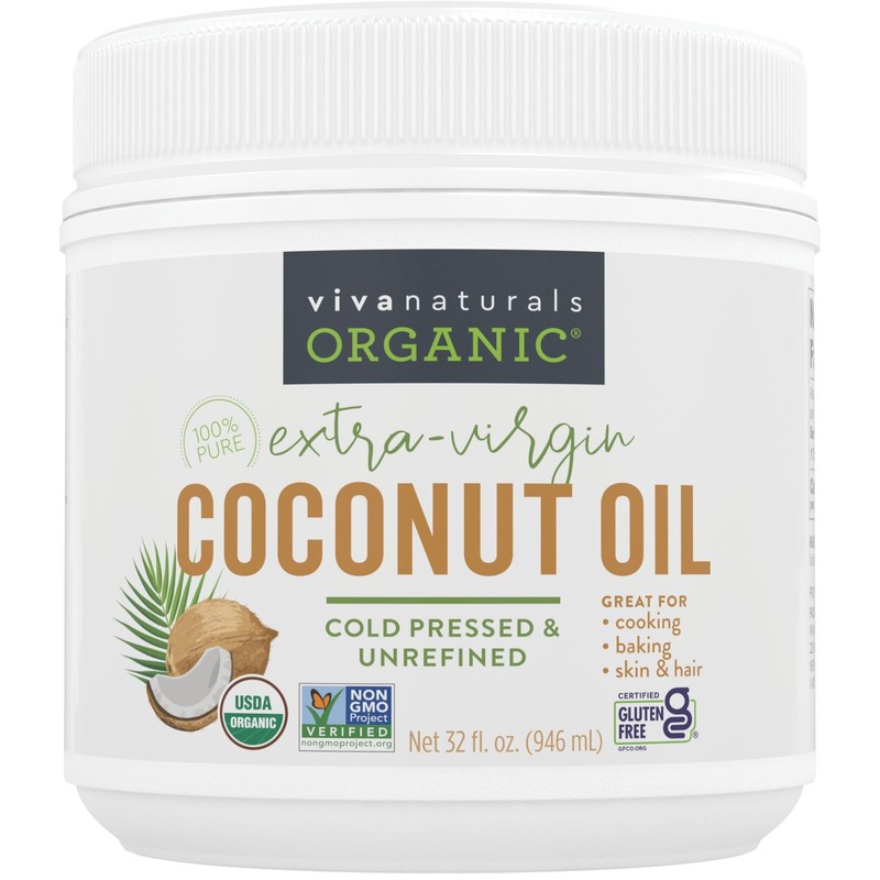 Viva Naturals Organic Coconut Oil, 32 fl oz – Unrefined, ColdPressed Extra Vi...