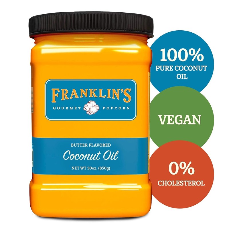 Franklin’s Gourmet Popcorn Butter Flavored Coconut Oil 30oz. Expires 10/23/2027 gallery