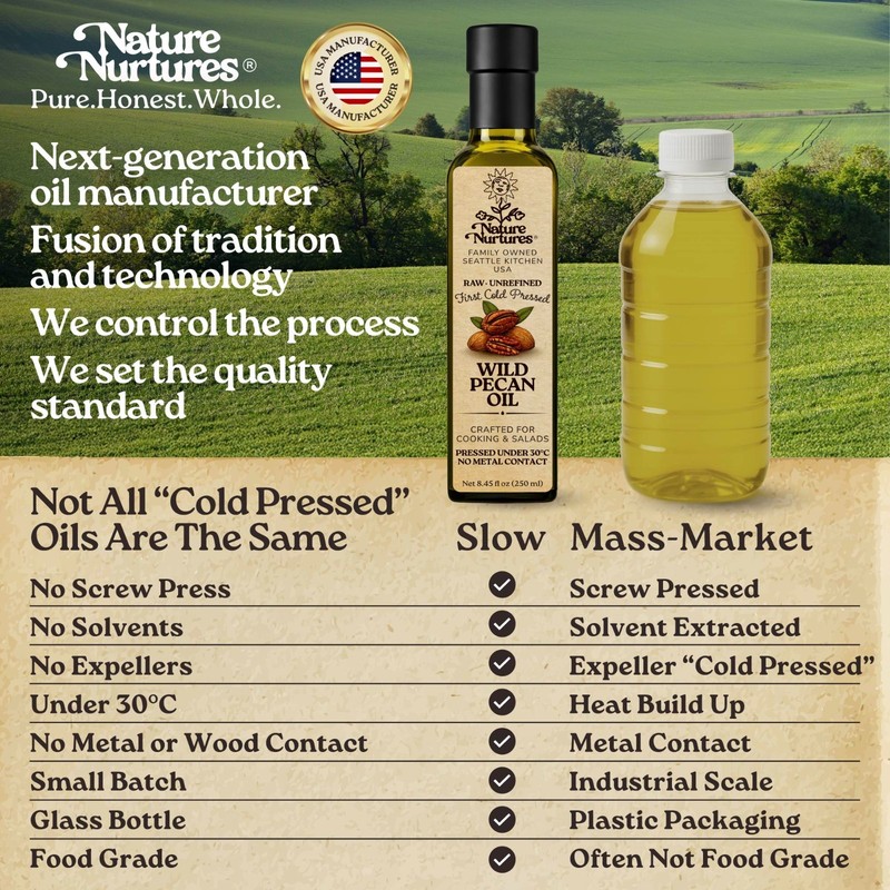 Wild Pecan Oil Cooking Raw Unrefined First Cold-Pressed Below 30C Made in USA gallery