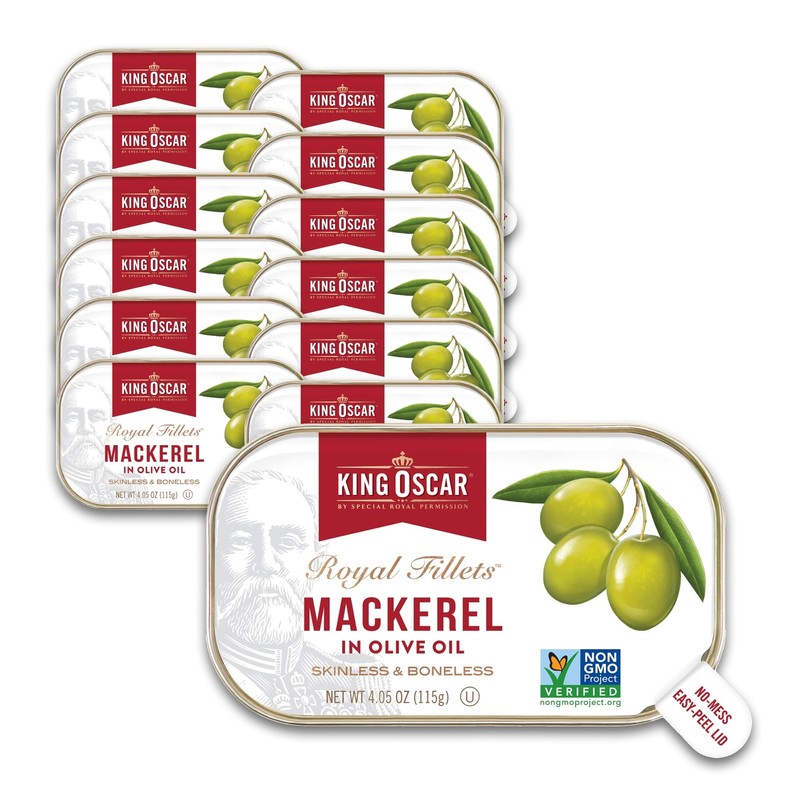 King Oscar Mackerel in Olive Oil 4 Ounce Pack of 12 Heart Healthy Protein Rich
