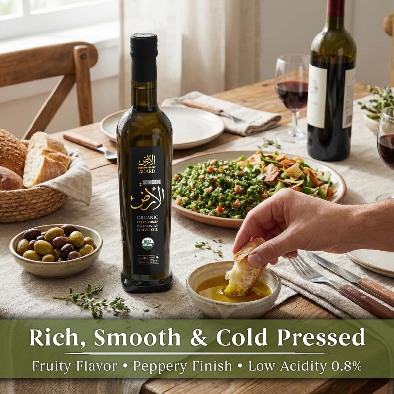 Al'Ard Palestinian Organic Extra Virgin Olive Oil, 750ml Cold Pressed Olive O... gallery