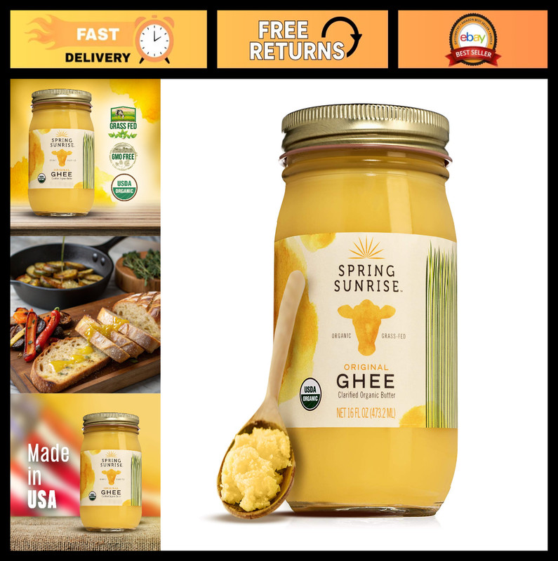 Organic Grass-Fed Ghee 16 oz – USDA Certified Clarified Butter, Keto, Paleo, Non