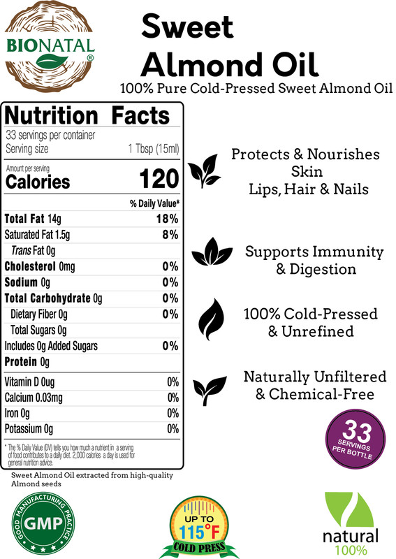 BioNatal Turkish Sweet Almond Oil 17oz | Cold-Pressed, Unrefined, Natural, Pure gallery